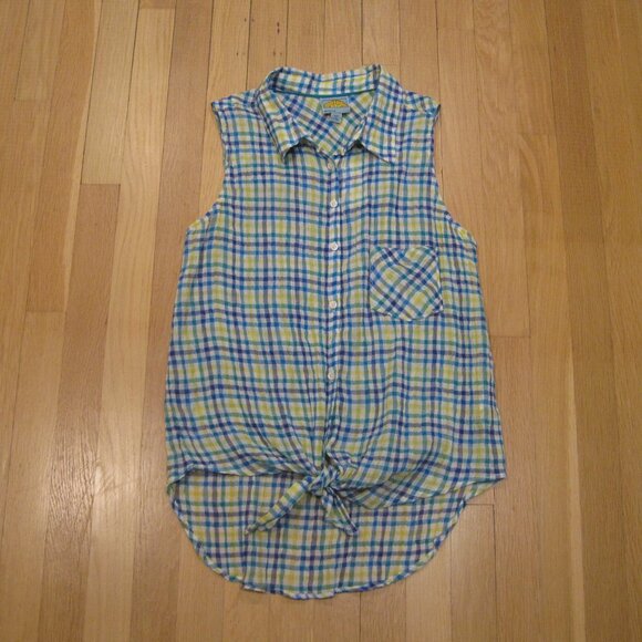 C&C California Mirage Waist-Tie Sleeveless Crinkle Shirt Top Size M Hi-Low Hem - Picture 9 of 10
